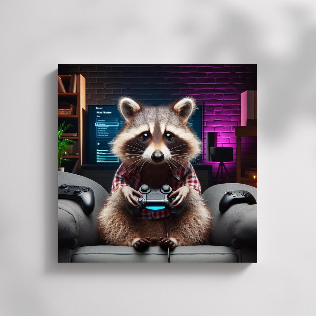 Gaming Raccoon in Home Cinema: Gaming Fun