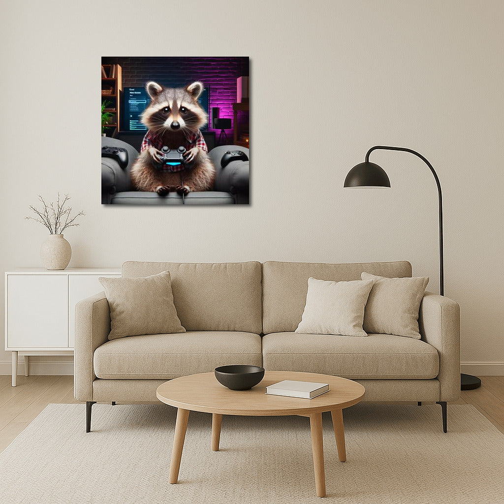 Gaming Raccoon in Home Cinema: Gaming Fun