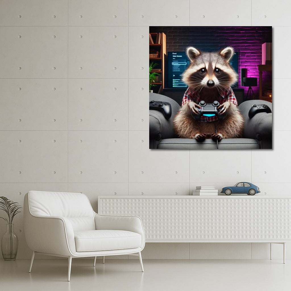 Gaming Raccoon in Home Cinema: Gaming Fun