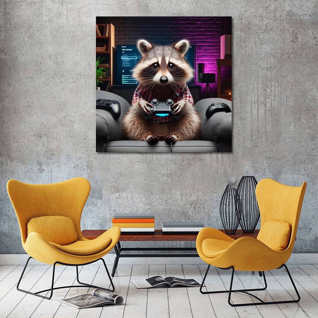 Gaming Raccoon in Home Cinema: Gaming Fun