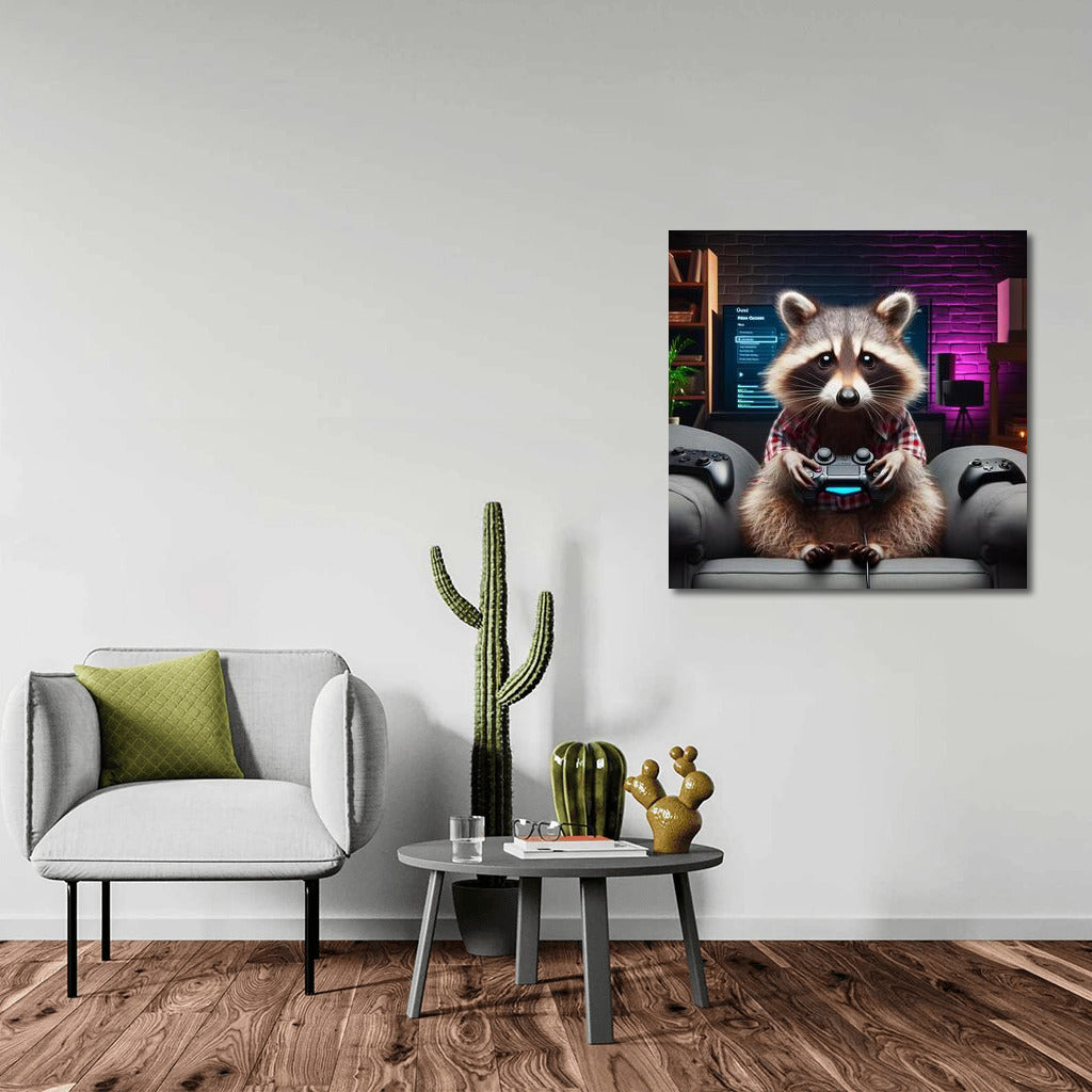 Gaming Raccoon in Home Cinema: Gaming Fun