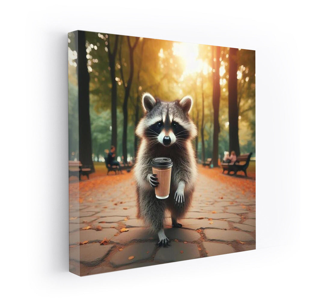 Raccoon with Coffee in the Park: A Cozy Masterpiece for the Home