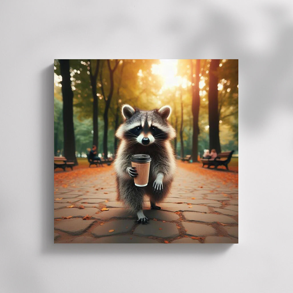 Raccoon with Coffee in the Park: A Cozy Masterpiece for the Home