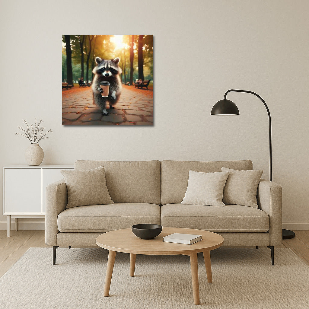 Raccoon with Coffee in the Park: A Cozy Masterpiece for the Home