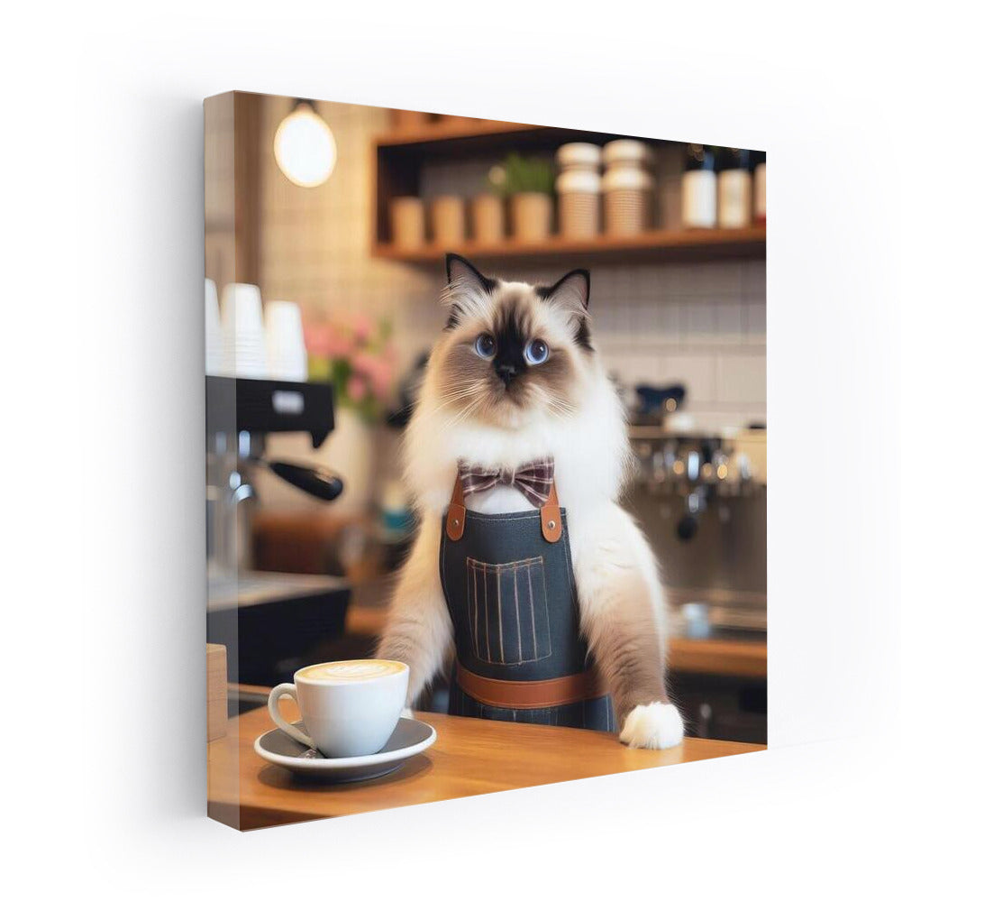Barista Ragdoll: Coffee Charm with Cat in an Apron