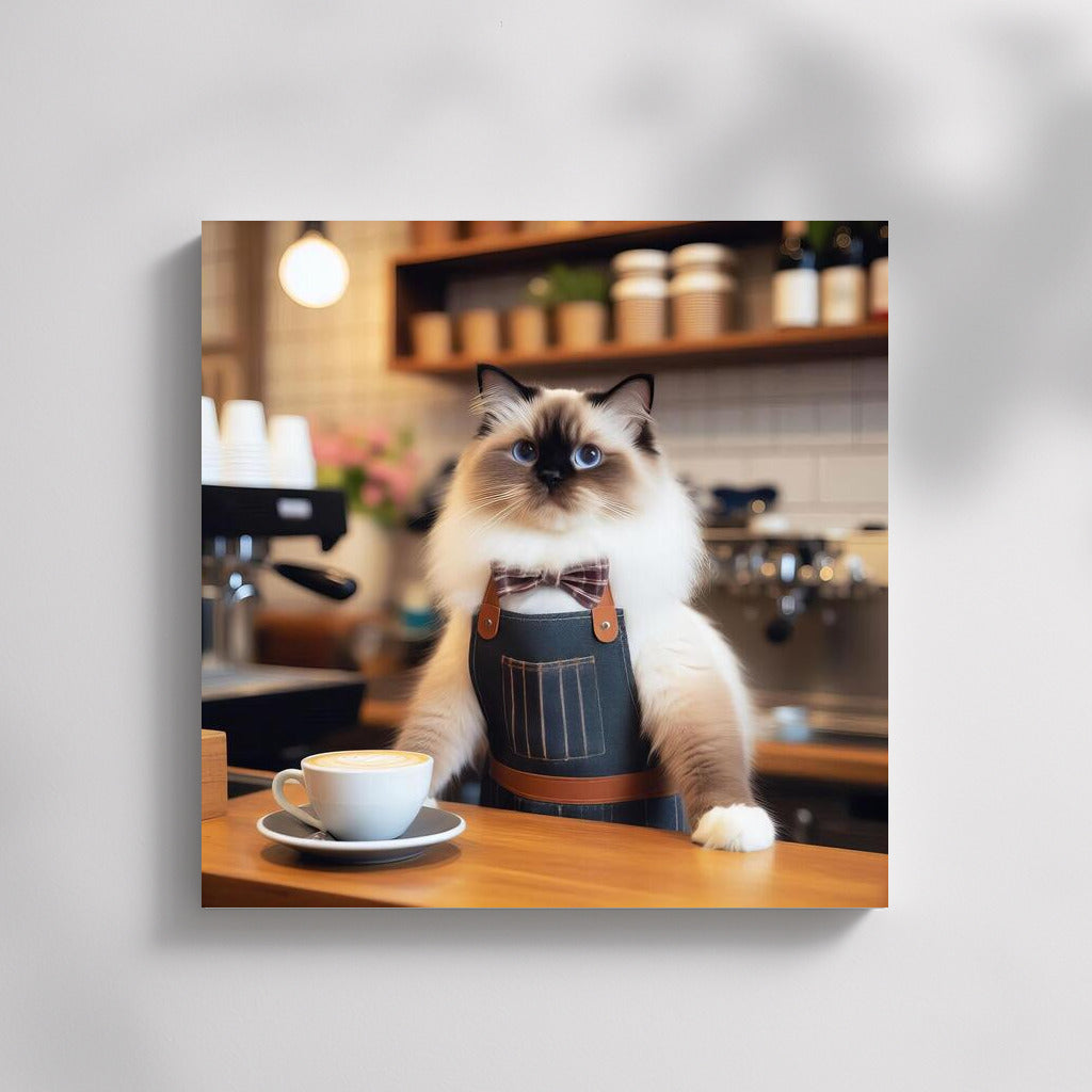 Barista Ragdoll: Coffee Charm with Cat in an Apron
