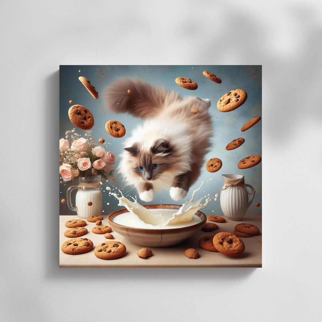 Fluffy Ragdoll: Dive into Milky Heaven with Flying Cookies