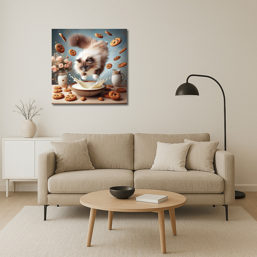 Fluffy Ragdoll: Dive into Milky Heaven with Flying Cookies