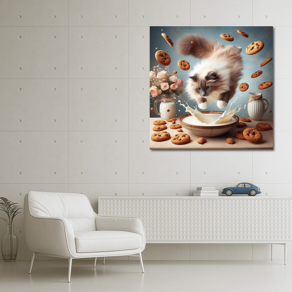 Fluffy Ragdoll: Dive into Milky Heaven with Flying Cookies