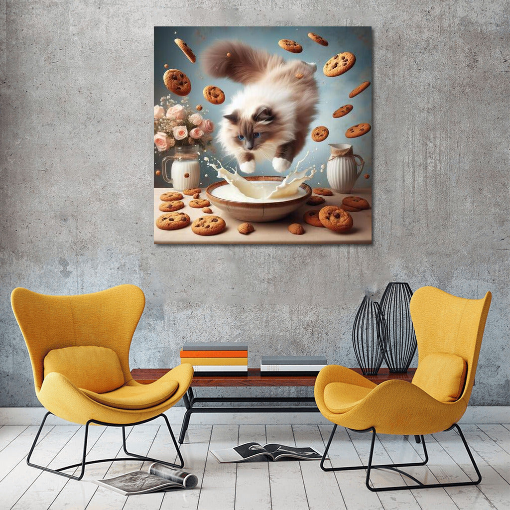 Fluffy Ragdoll: Dive into Milky Heaven with Flying Cookies