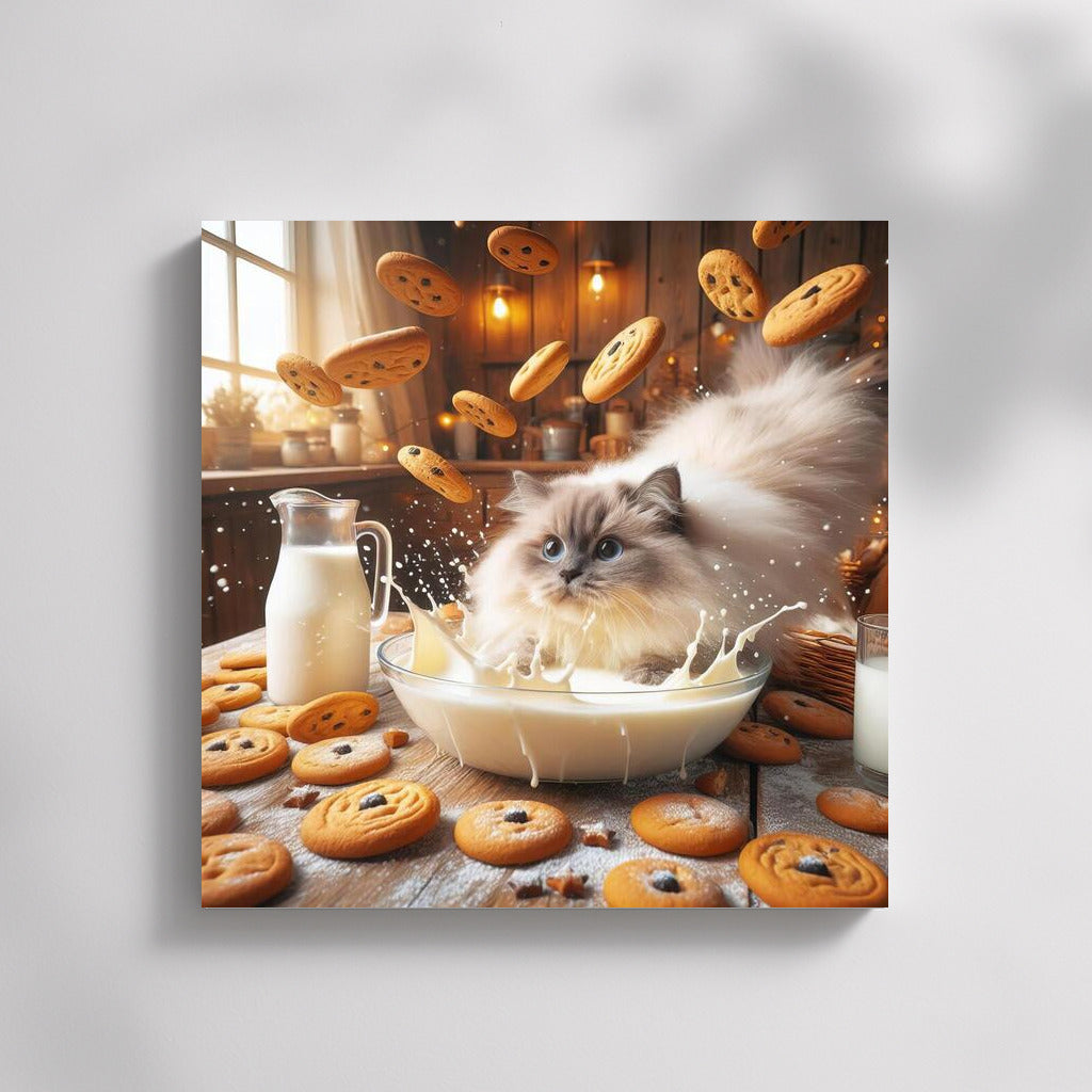 Fluffy Ragdoll: Dive into Milky Heaven with Flying Cookies