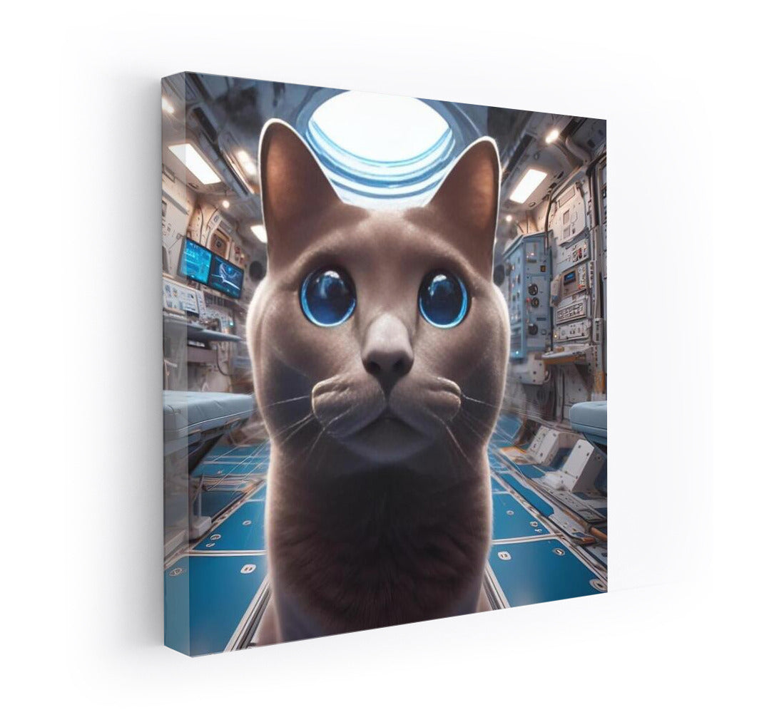 Russian Blue cat's space journey on the station of the future