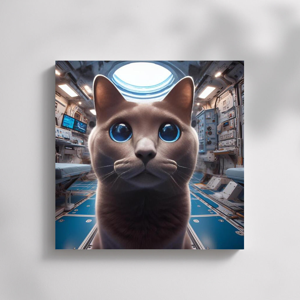 Russian Blue cat's space journey on the station of the future