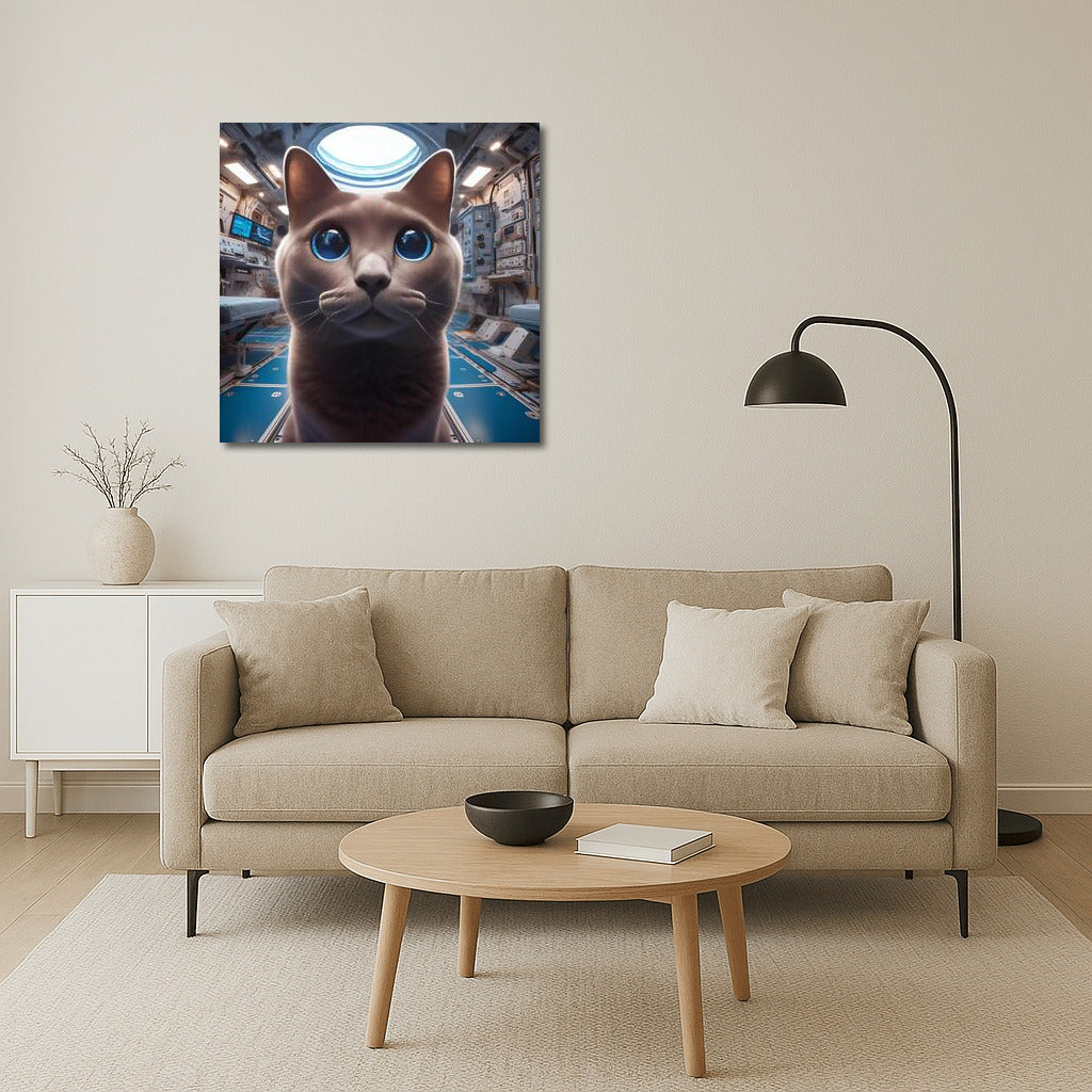 Russian Blue cat's space journey on the station of the future