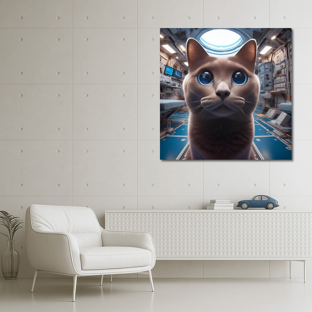 Russian Blue cat's space journey on the station of the future