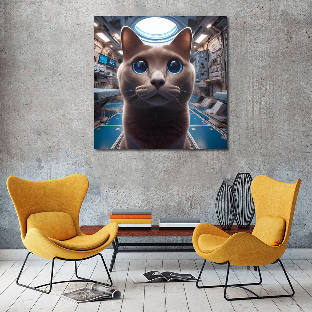 Russian Blue cat's space journey on the station of the future
