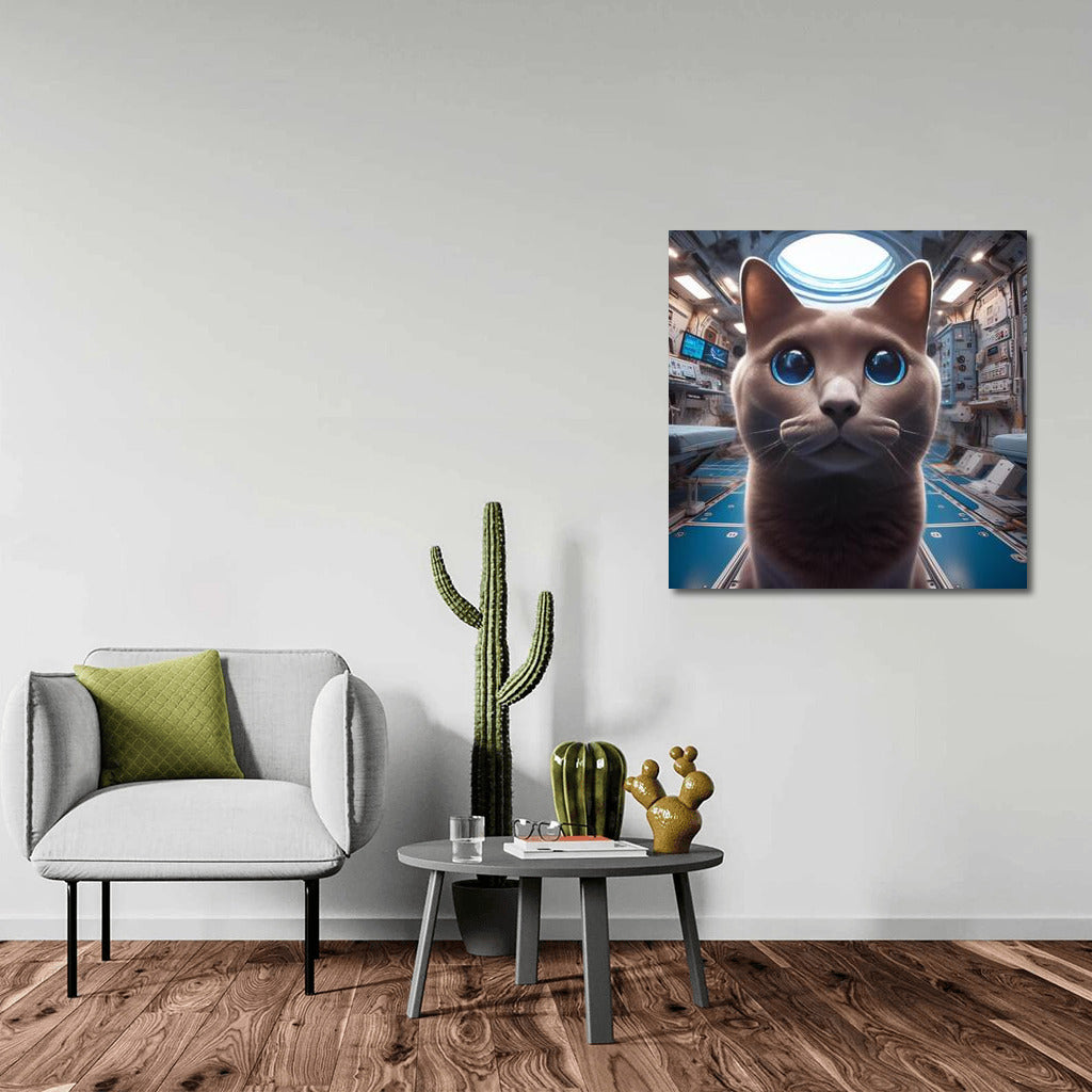 Russian Blue cat's space journey on the station of the future