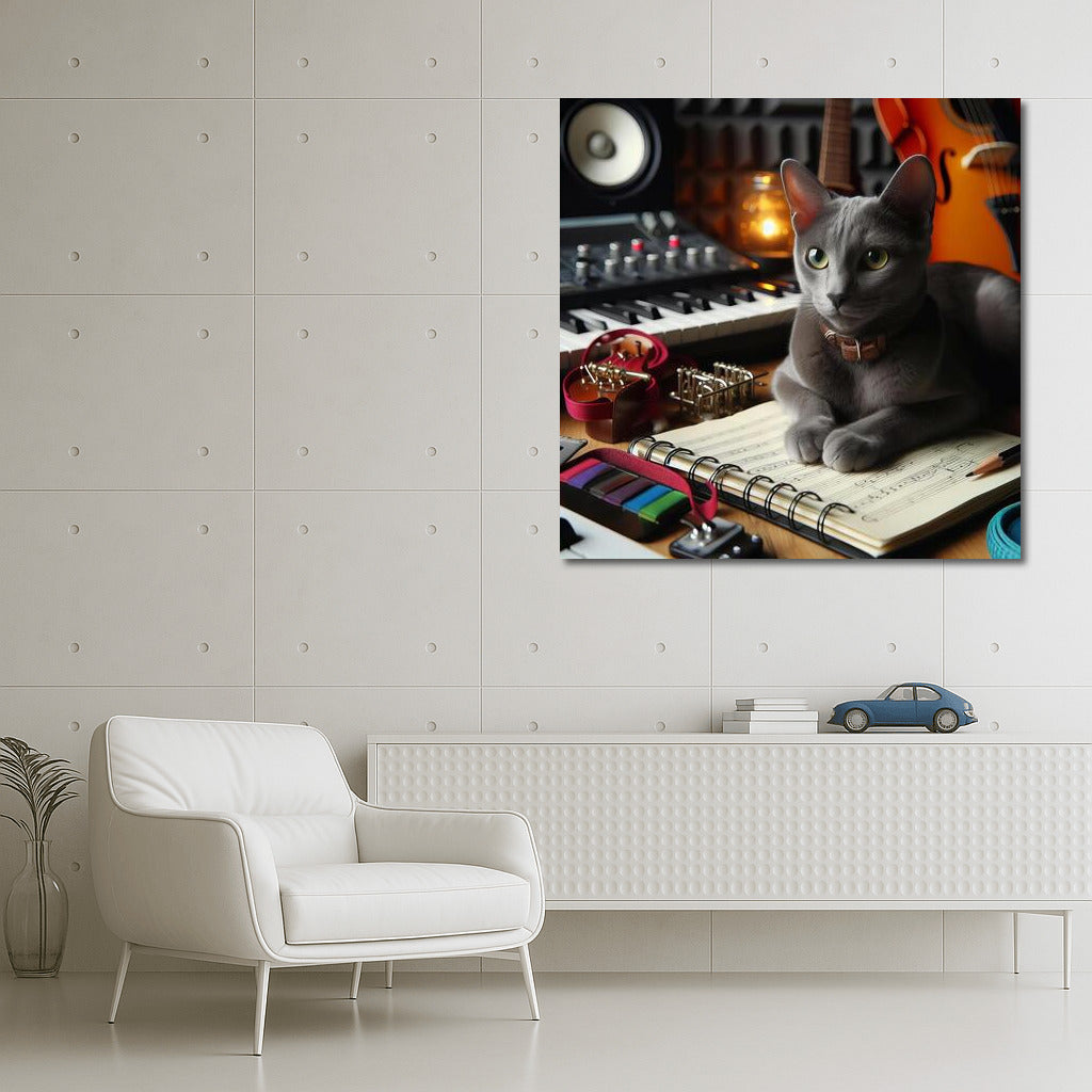 Russian Blue in the Music Studio: Harmony of Sounds and Beauty