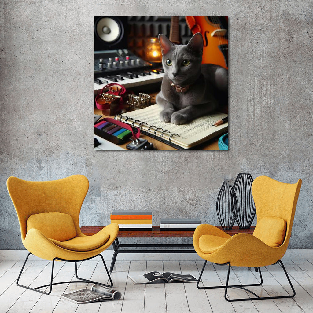 Russian Blue in the Music Studio: Harmony of Sounds and Beauty