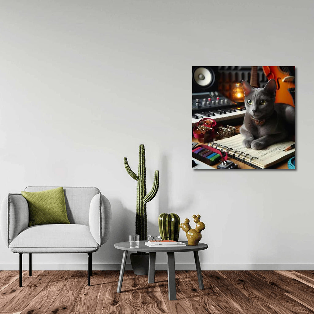 Russian Blue in the Music Studio: Harmony of Sounds and Beauty