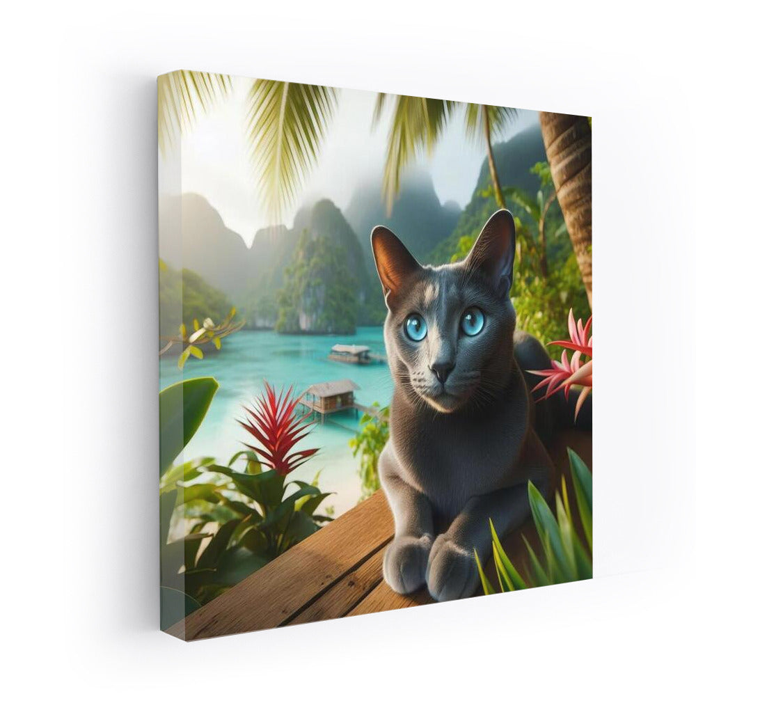 Russian Blue in Tropical Paradise: Nature's Charm