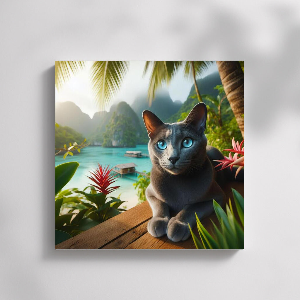 Russian Blue in Tropical Paradise: Nature's Charm