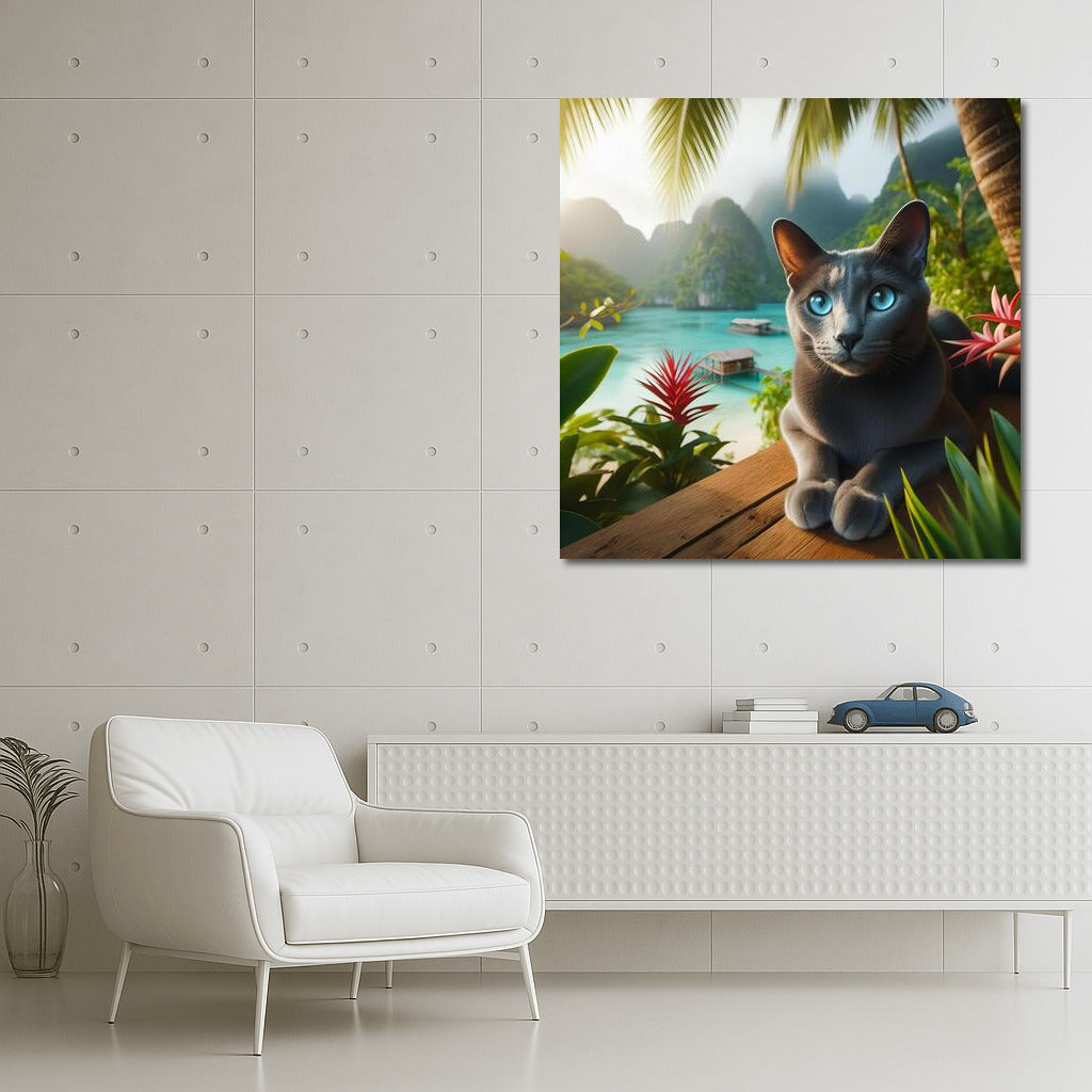 Russian Blue in Tropical Paradise: Nature's Charm