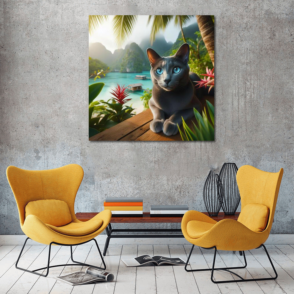 Russian Blue in Tropical Paradise: Nature's Charm