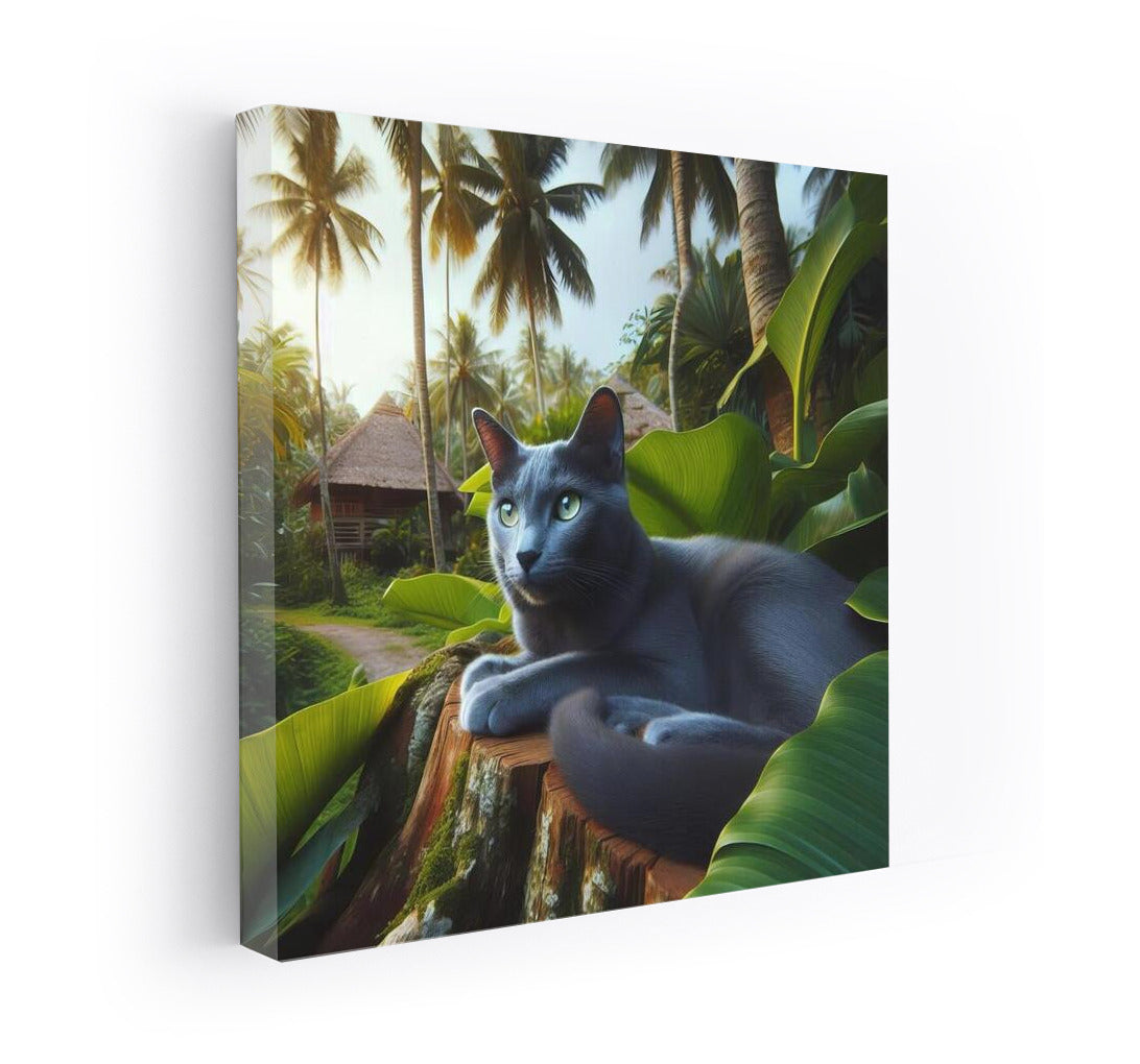 Russian Blue in Tropical Paradise: Exotic Feline Charm