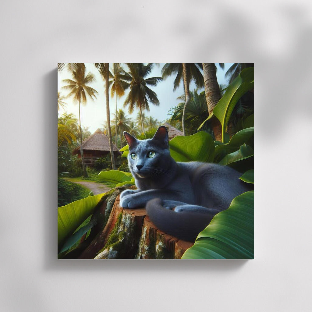 Russian Blue in Tropical Paradise: Exotic Feline Charm