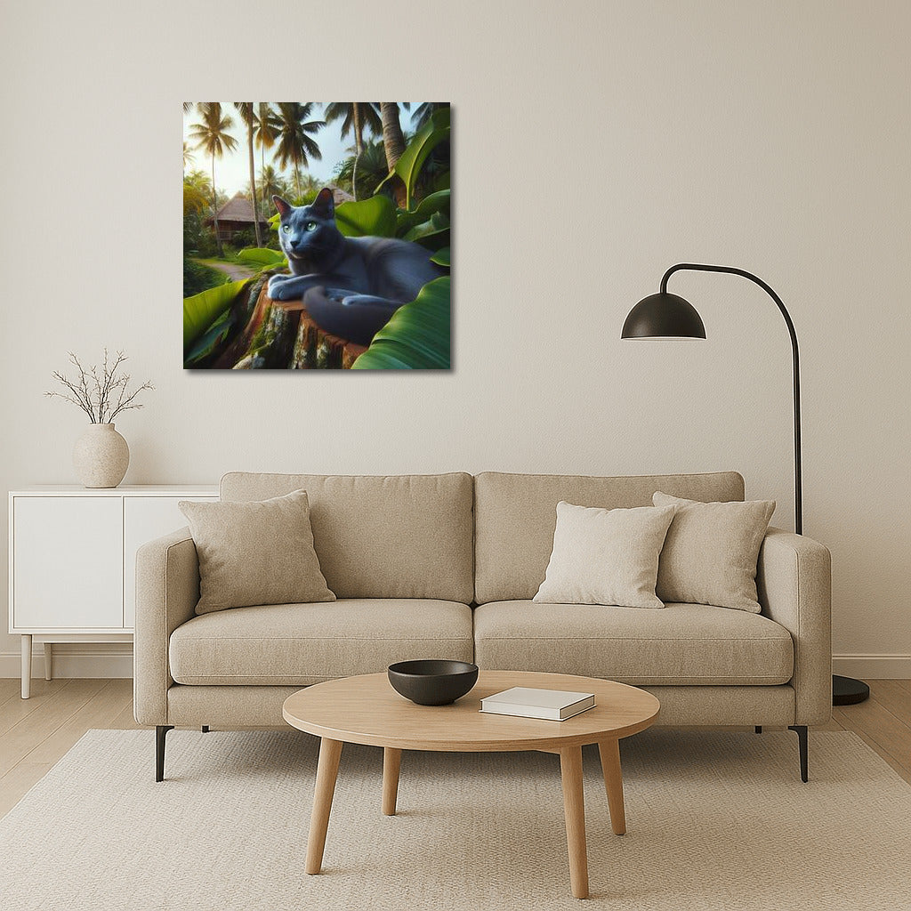 Russian Blue in Tropical Paradise: Exotic Feline Charm