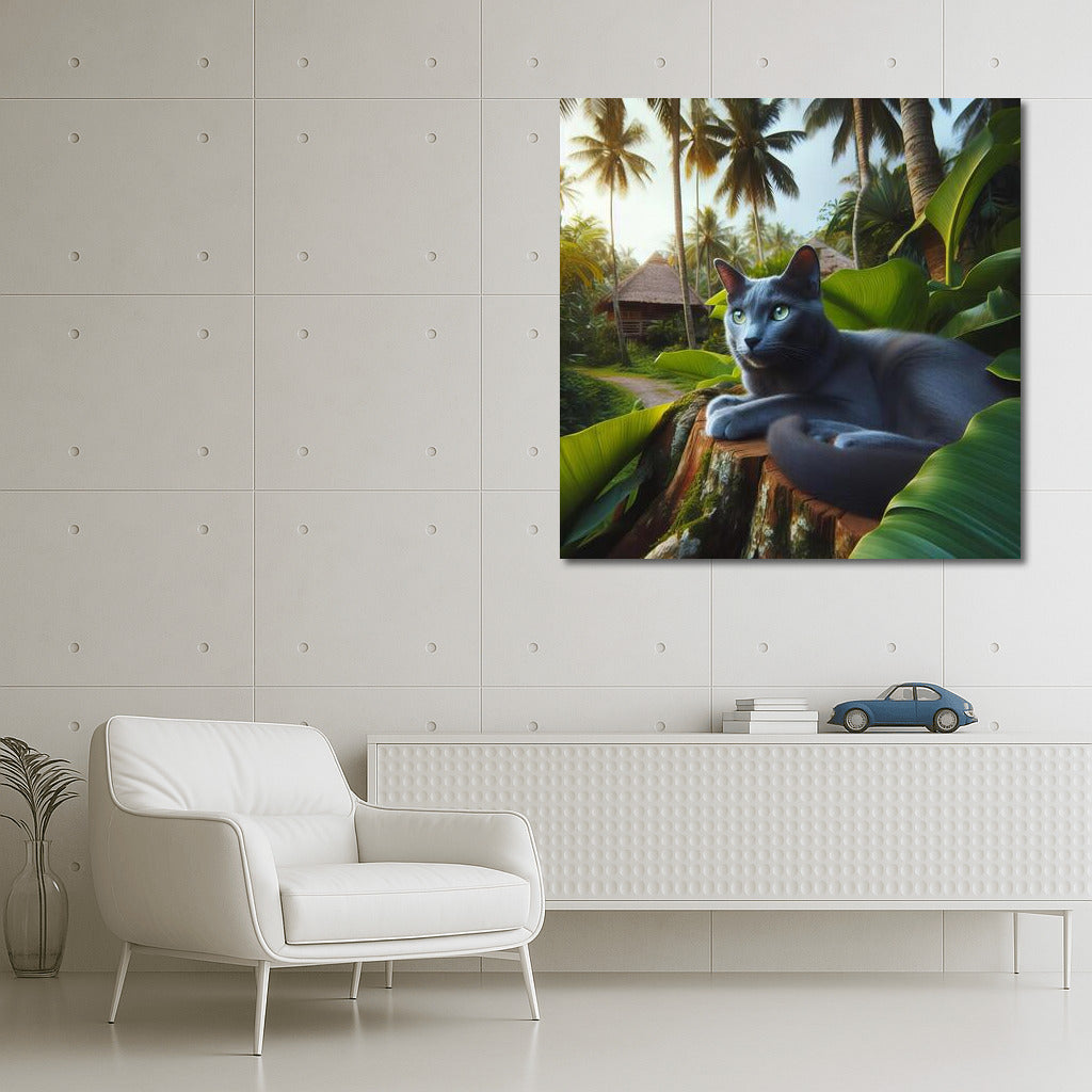 Russian Blue in Tropical Paradise: Exotic Feline Charm