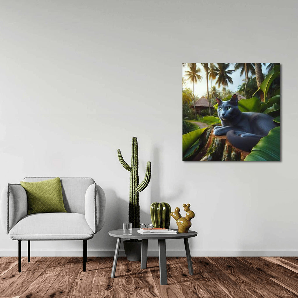Russian Blue in Tropical Paradise: Exotic Feline Charm