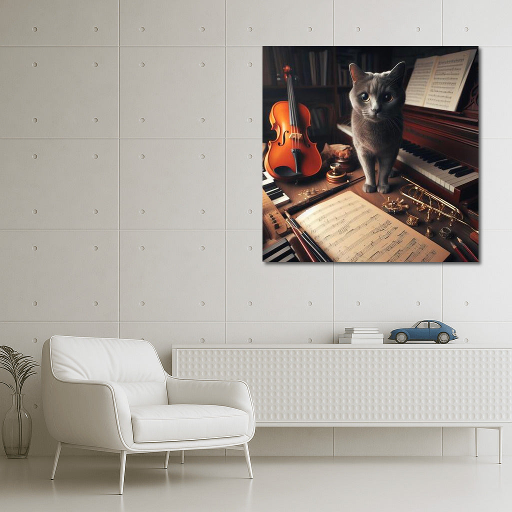 Russian Blue in Music Studio: Melody of Creativity