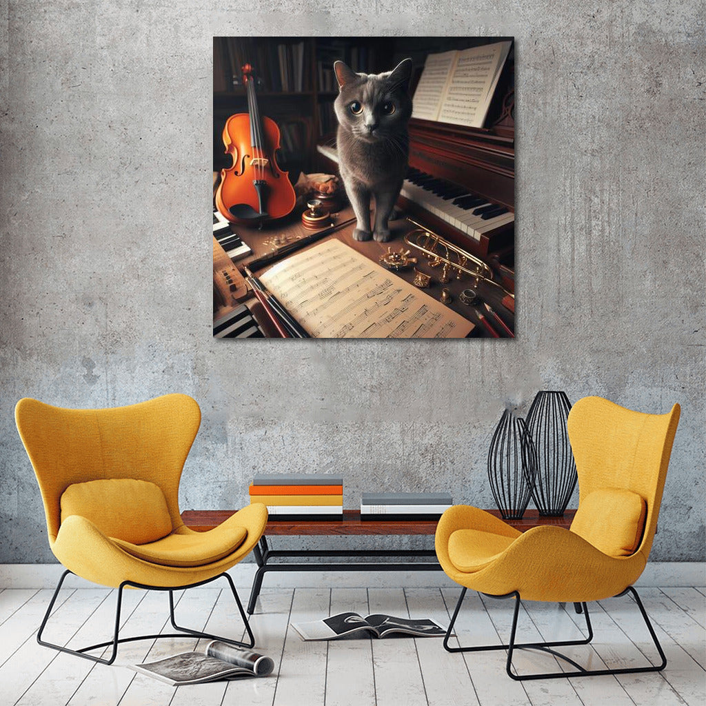 Russian Blue in Music Studio: Melody of Creativity