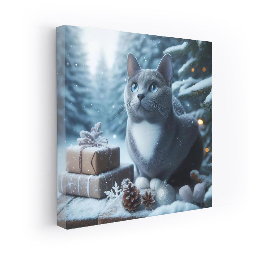 Russian Blue in a Winter Tale: Snowy Idyll and Holiday Magic