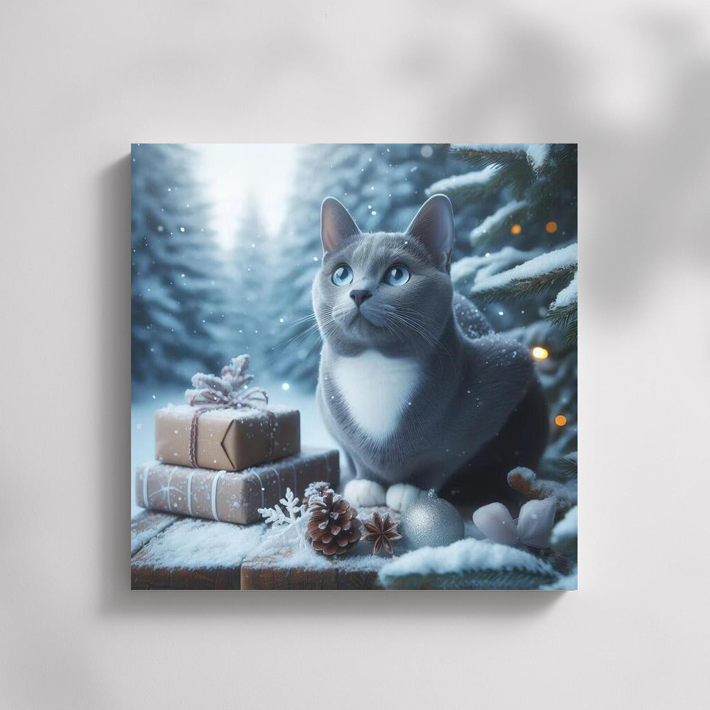Russian Blue in a Winter Tale: Snowy Idyll and Holiday Magic