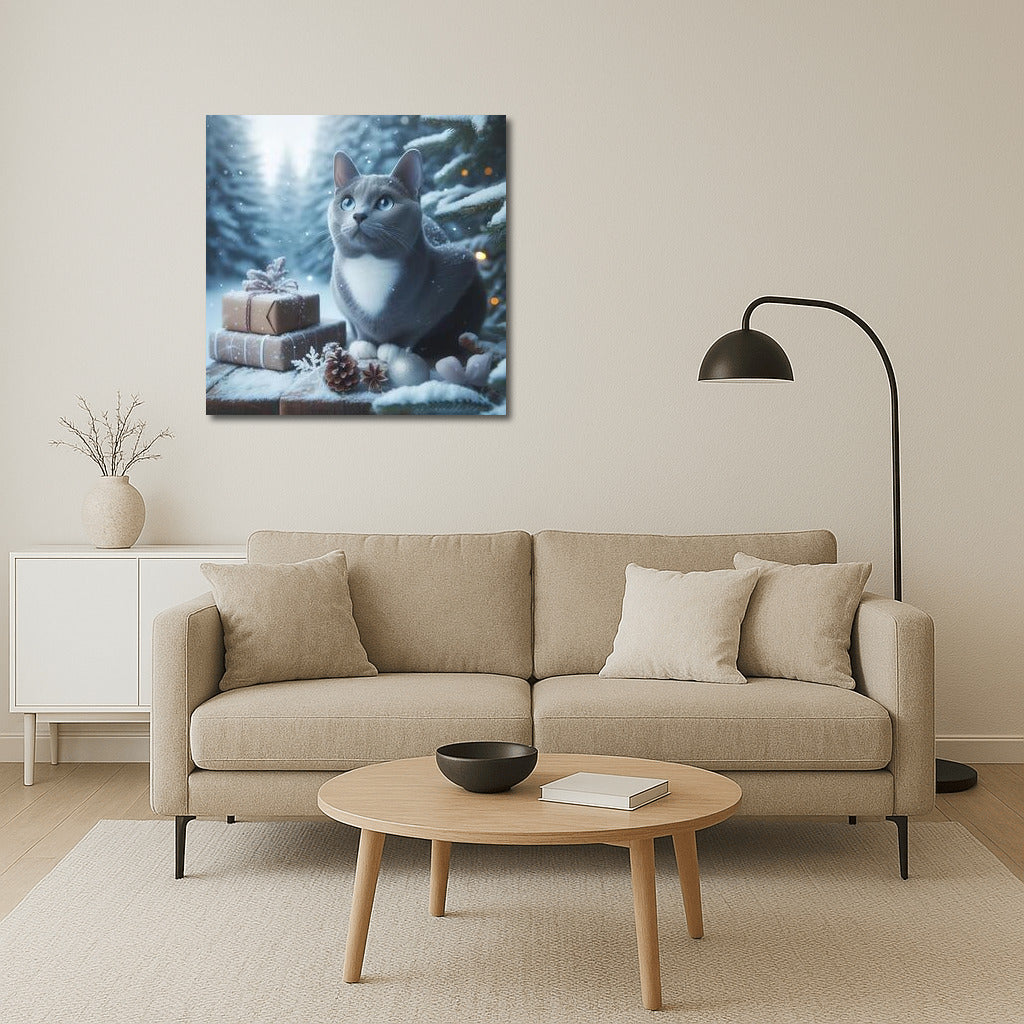 Russian Blue in a Winter Tale: Snowy Idyll and Holiday Magic