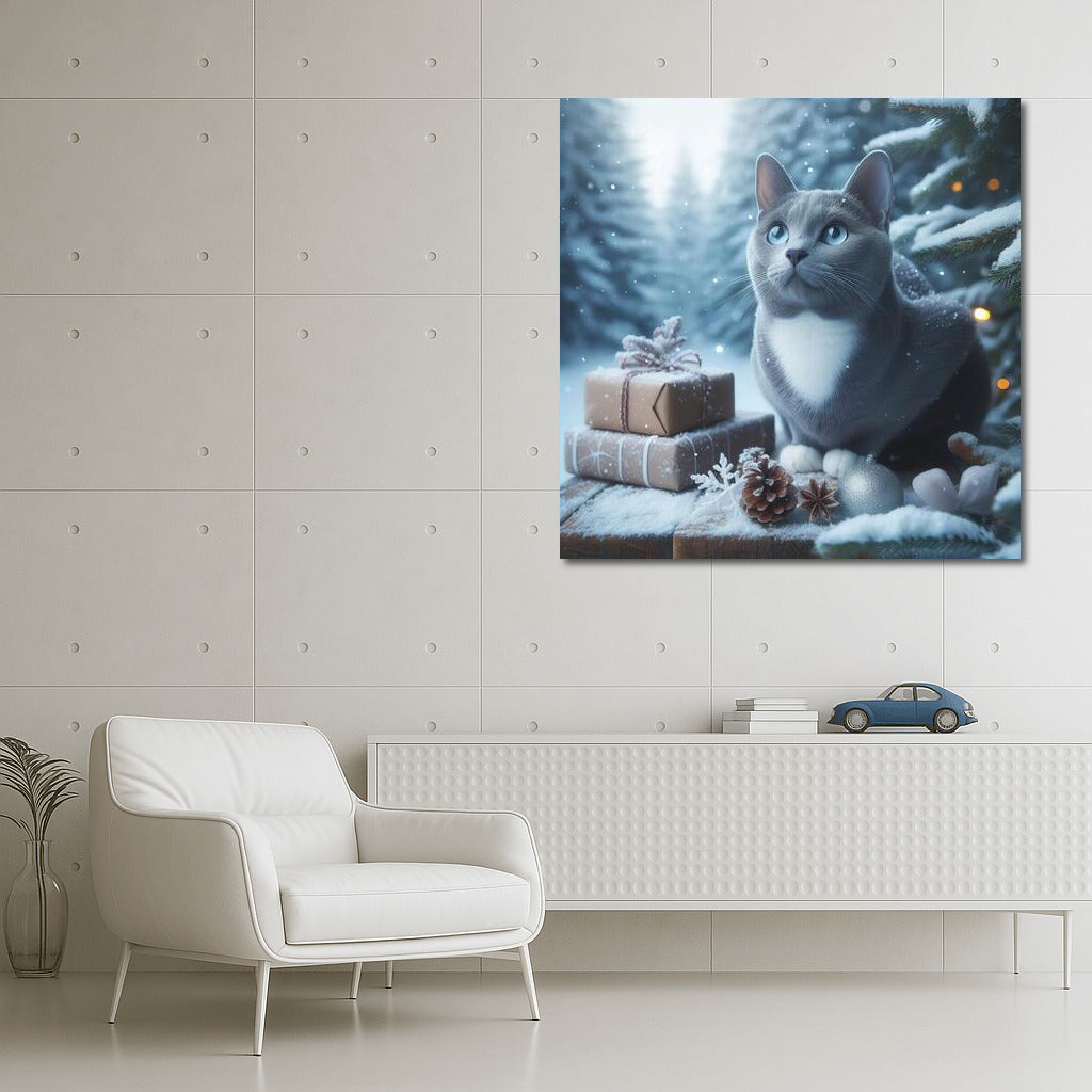 Russian Blue in a Winter Tale: Snowy Idyll and Holiday Magic