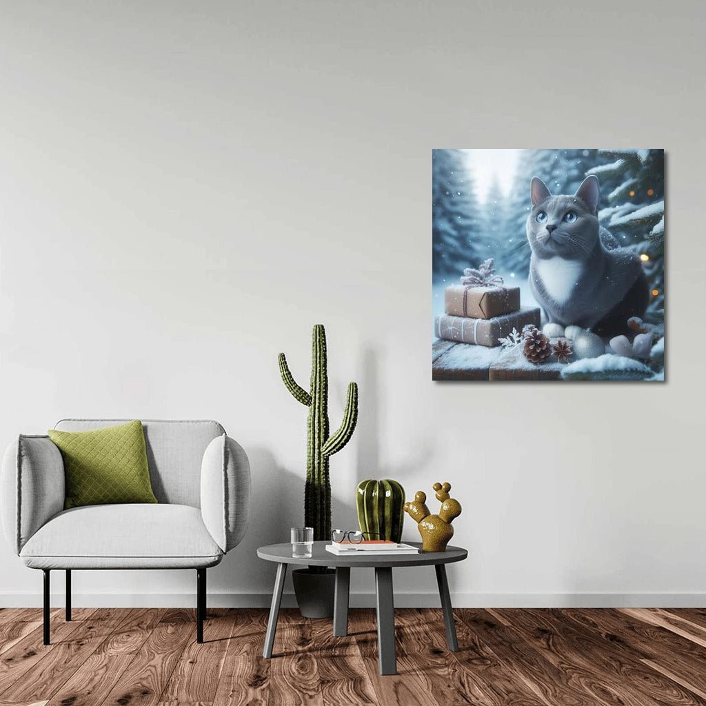 Russian Blue in a Winter Tale: Snowy Idyll and Holiday Magic