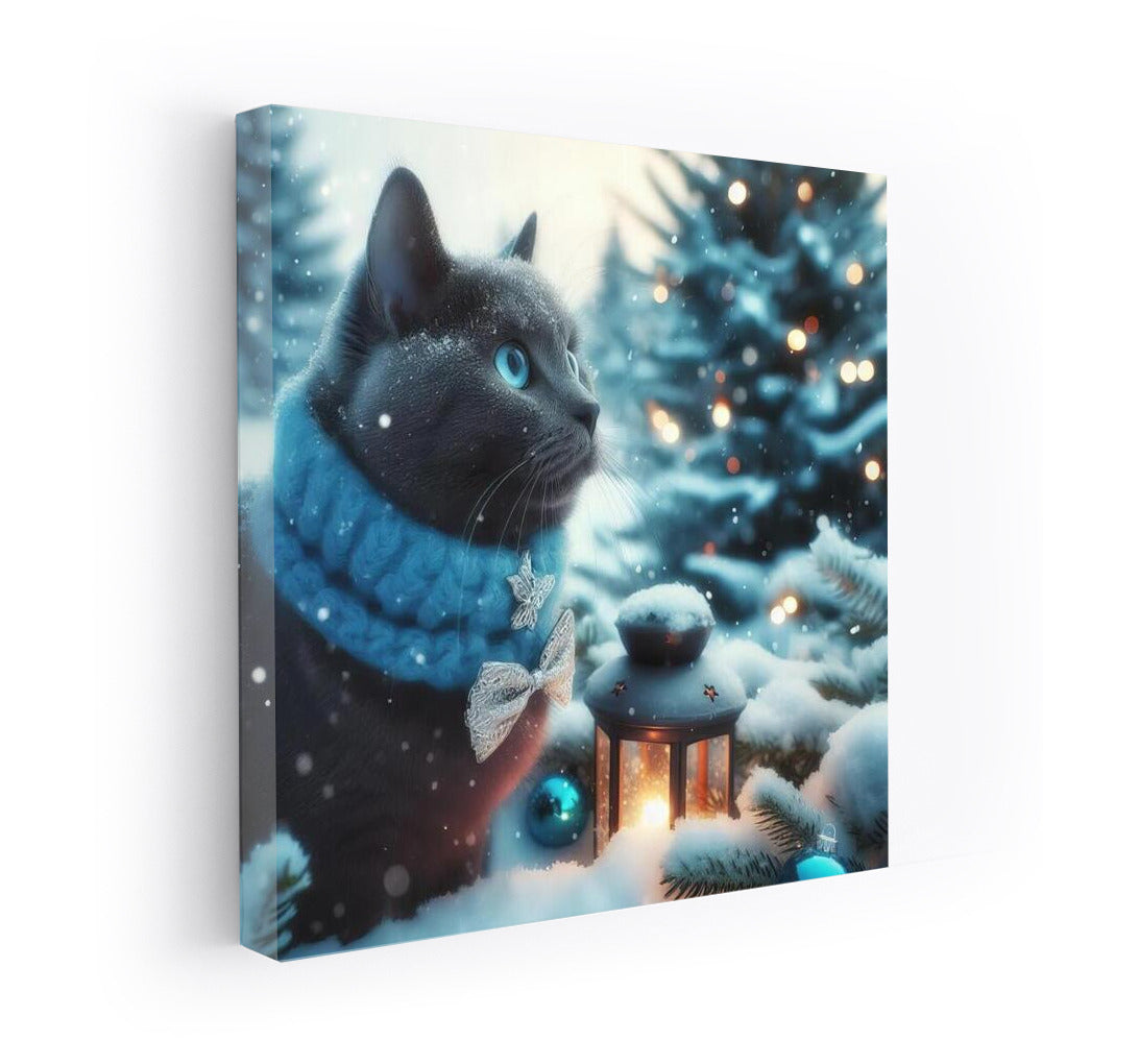 Russian Blue Cat in the Winter Wonder Forest