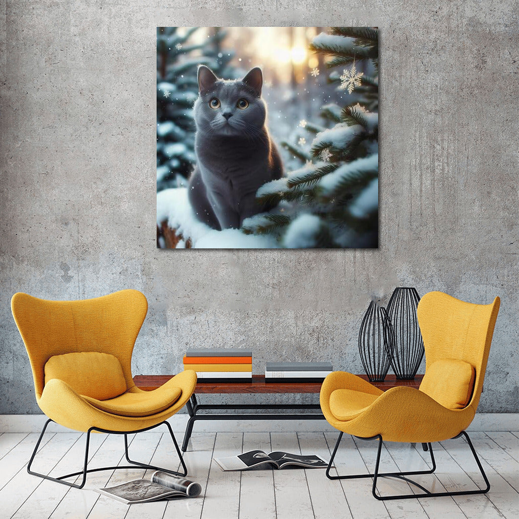 Russian Blue in Winter Wonderland: Mysterious Atmosphere for Your Walls