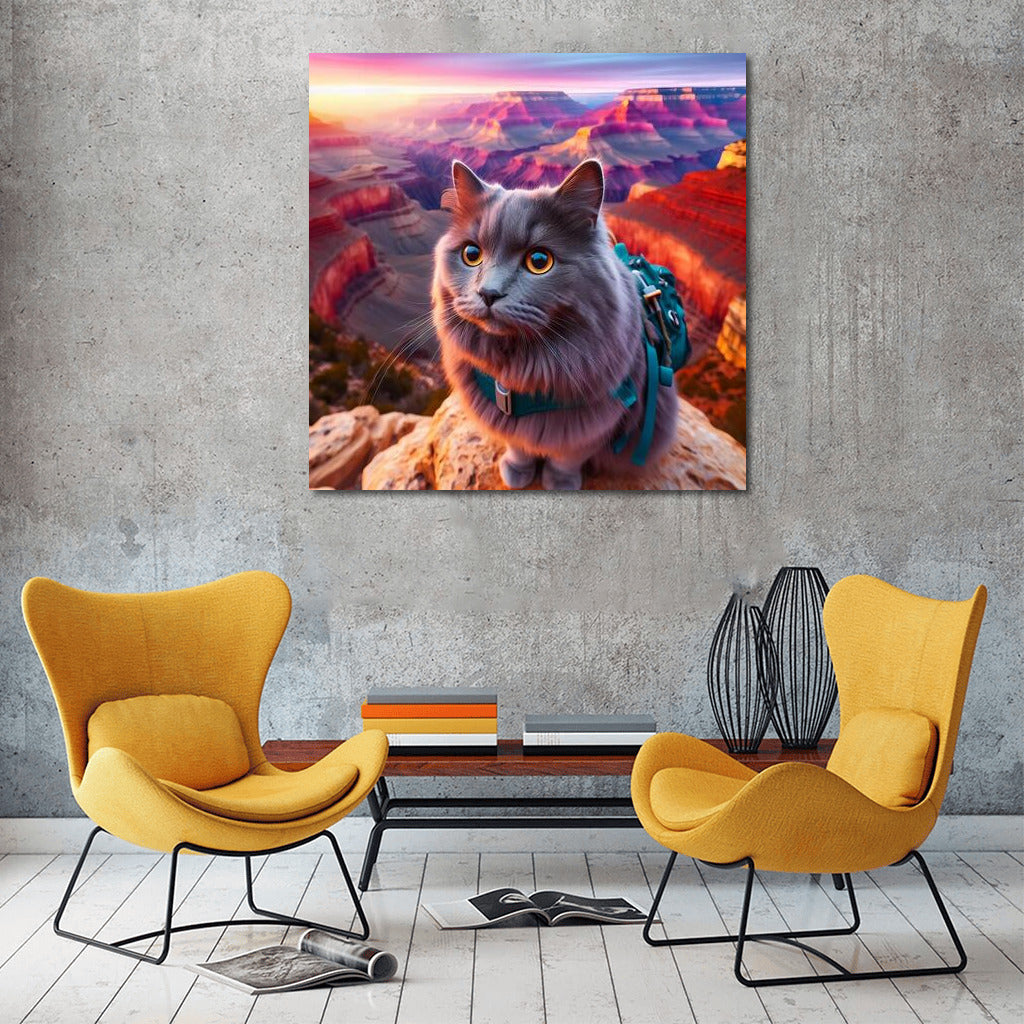 Russian Blue at the Grand Canyon: A Furry Explorer Among the Colored Rocks