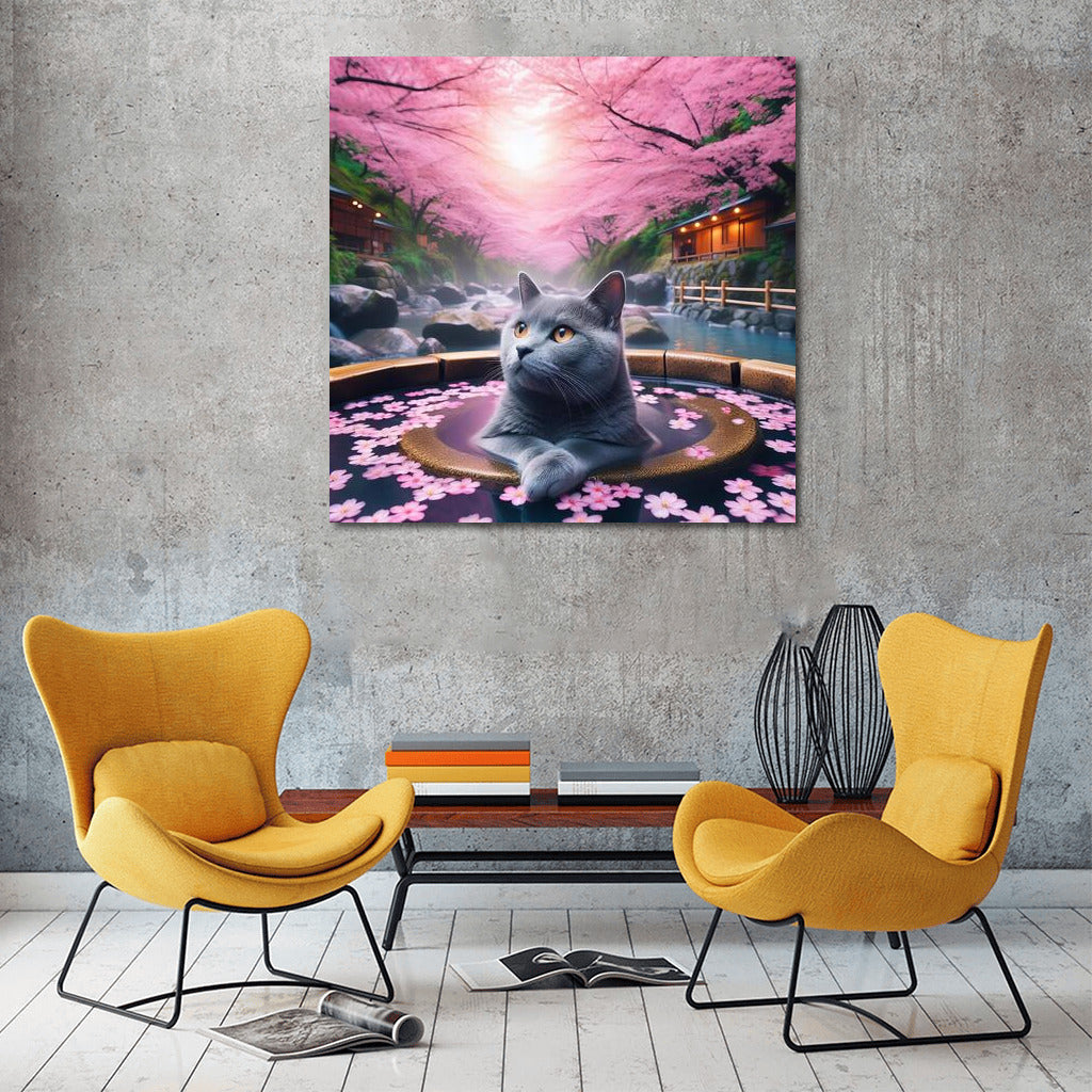 Russian Blue: Relaxing in a Japanese Hot Spring under Sakura