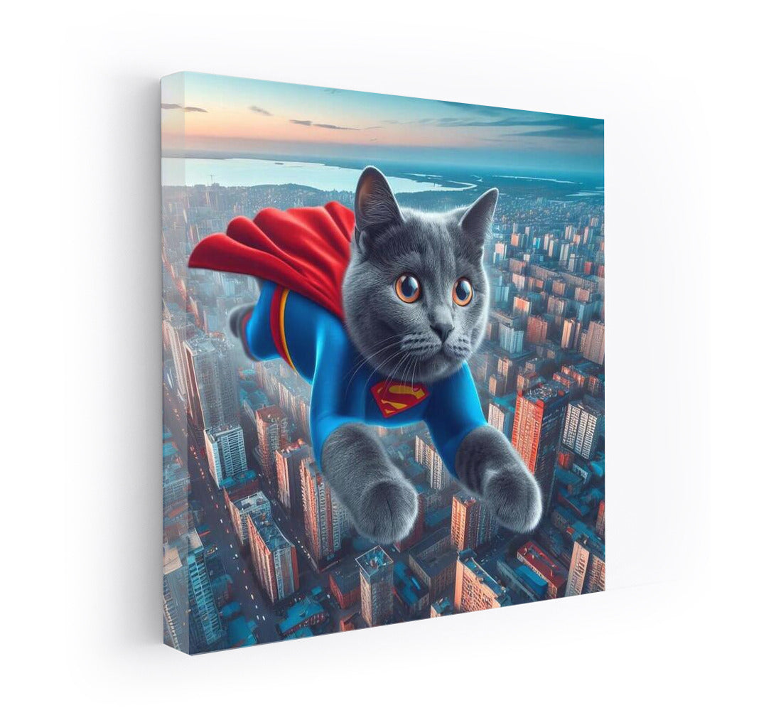 Russian Blue Superhero Cat: City Savior