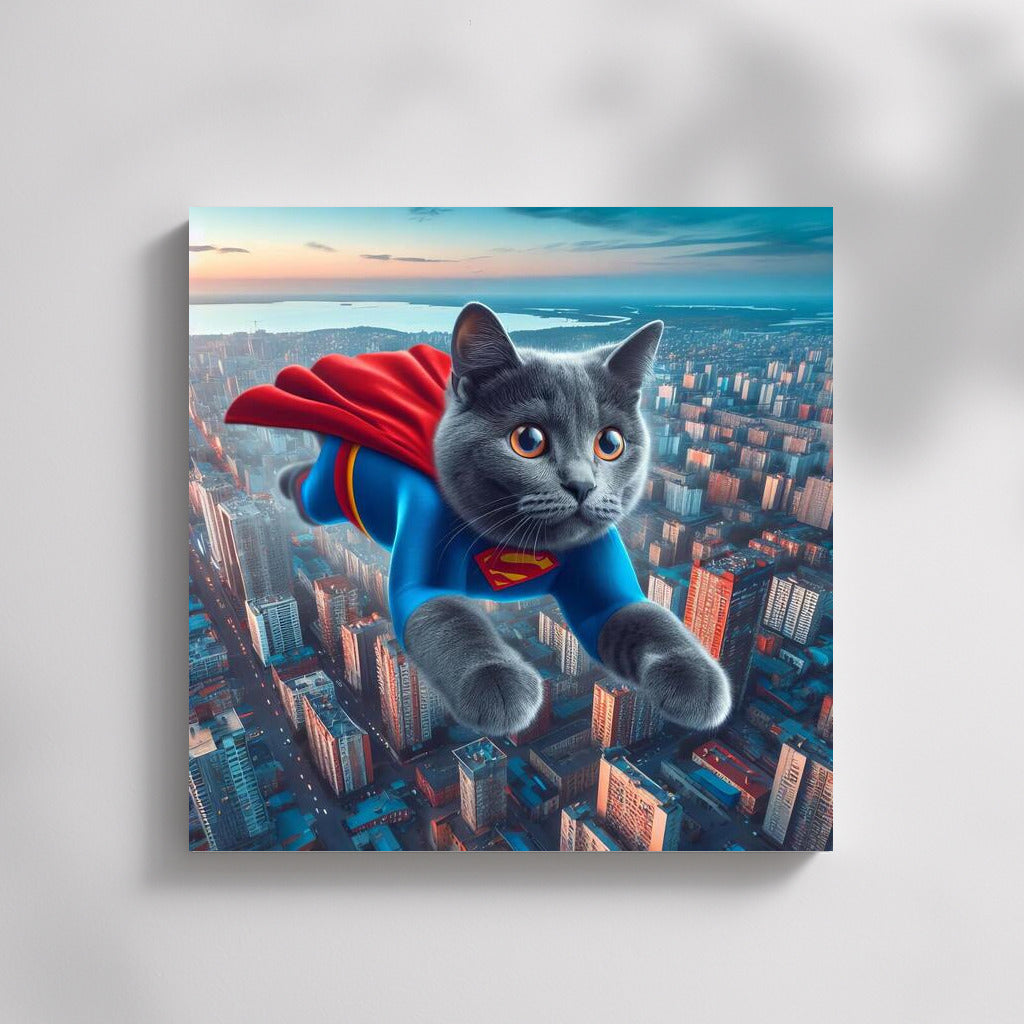 Russian Blue Superhero Cat: City Savior