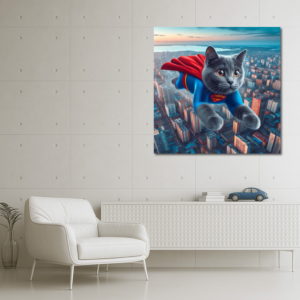 Russian Blue Superhero Cat: City Savior