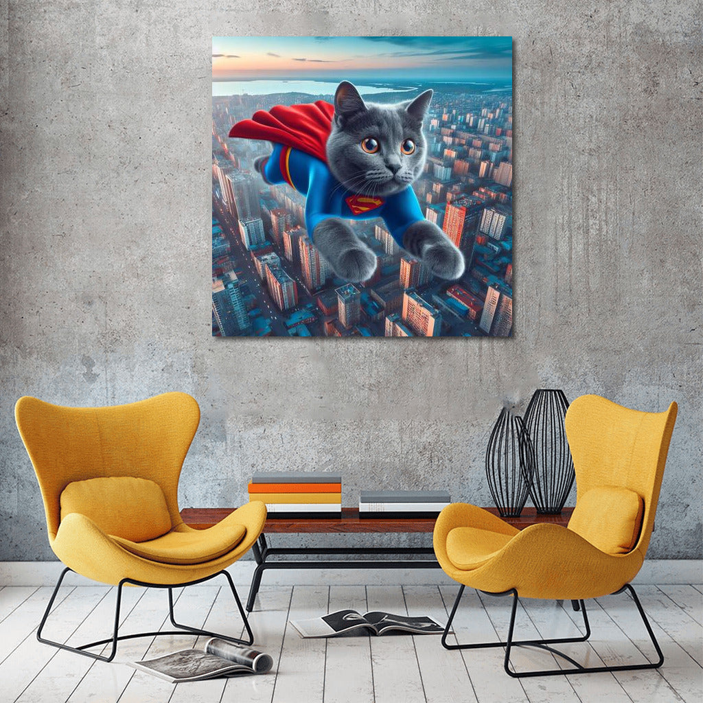 Russian Blue Superhero Cat: City Savior