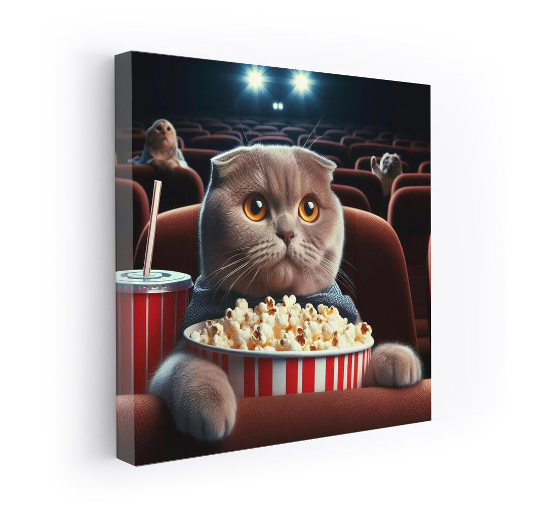 Scottish Fold Cat at the Movies with Popcorn: Cozy Evening