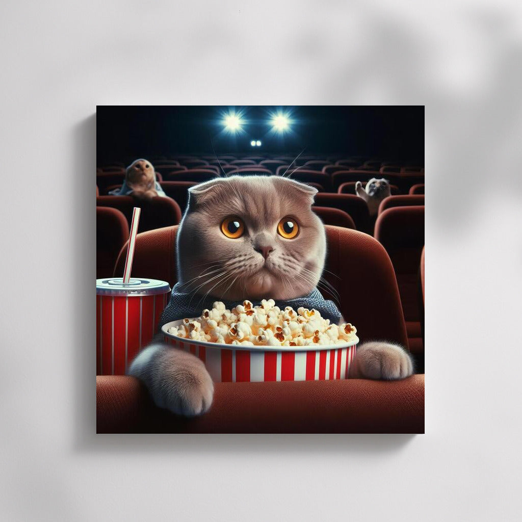 Scottish Fold Cat at the Movies with Popcorn: Cozy Evening